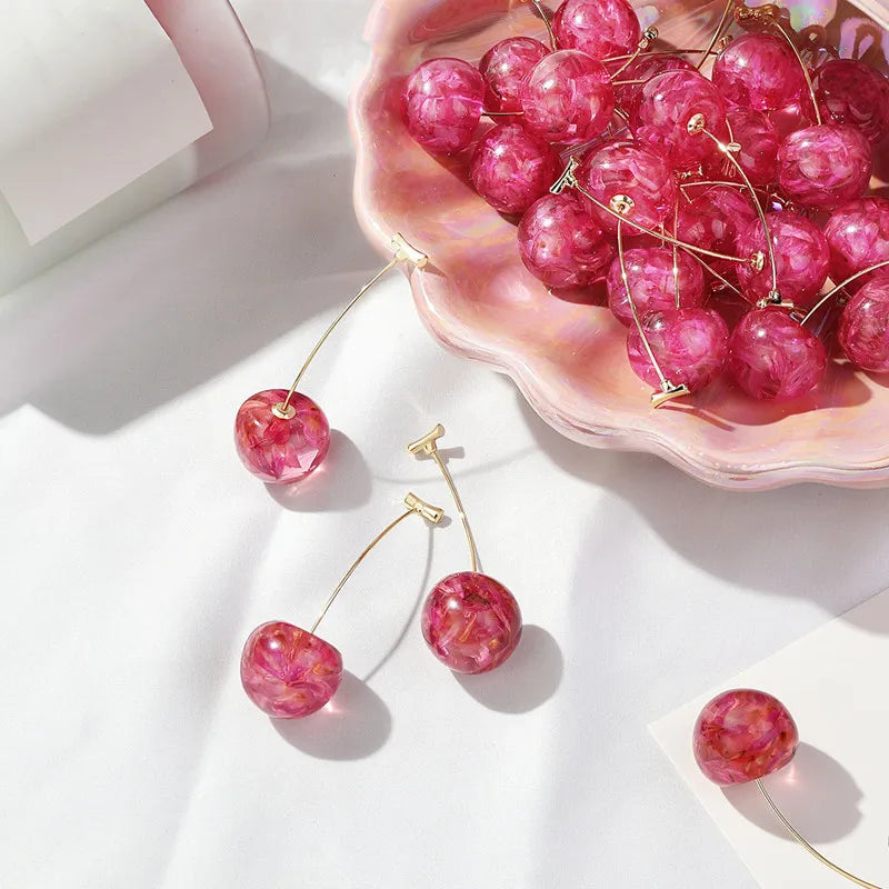 New Cherry Female Earrings Temperament Sweet and Fresh Earrings Cherry Earrings Resin Ladies Earrings Jewelry