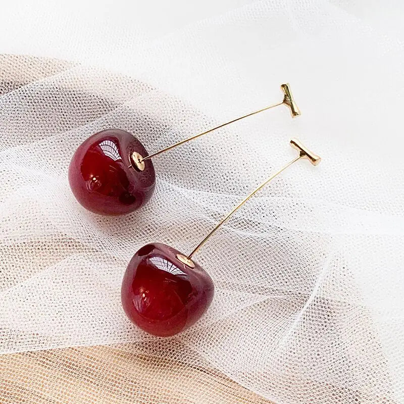 New Cherry Female Earrings Temperament Sweet and Fresh Earrings Cherry Earrings Resin Ladies Earrings Jewelry